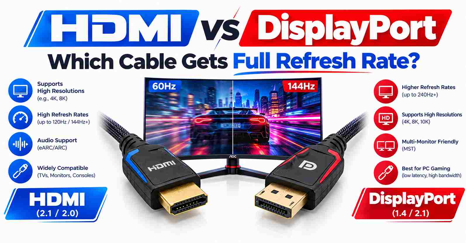 Monitor Cabling HDMI vs DisplayPort: Which Cable Gets Full Refresh Rate?