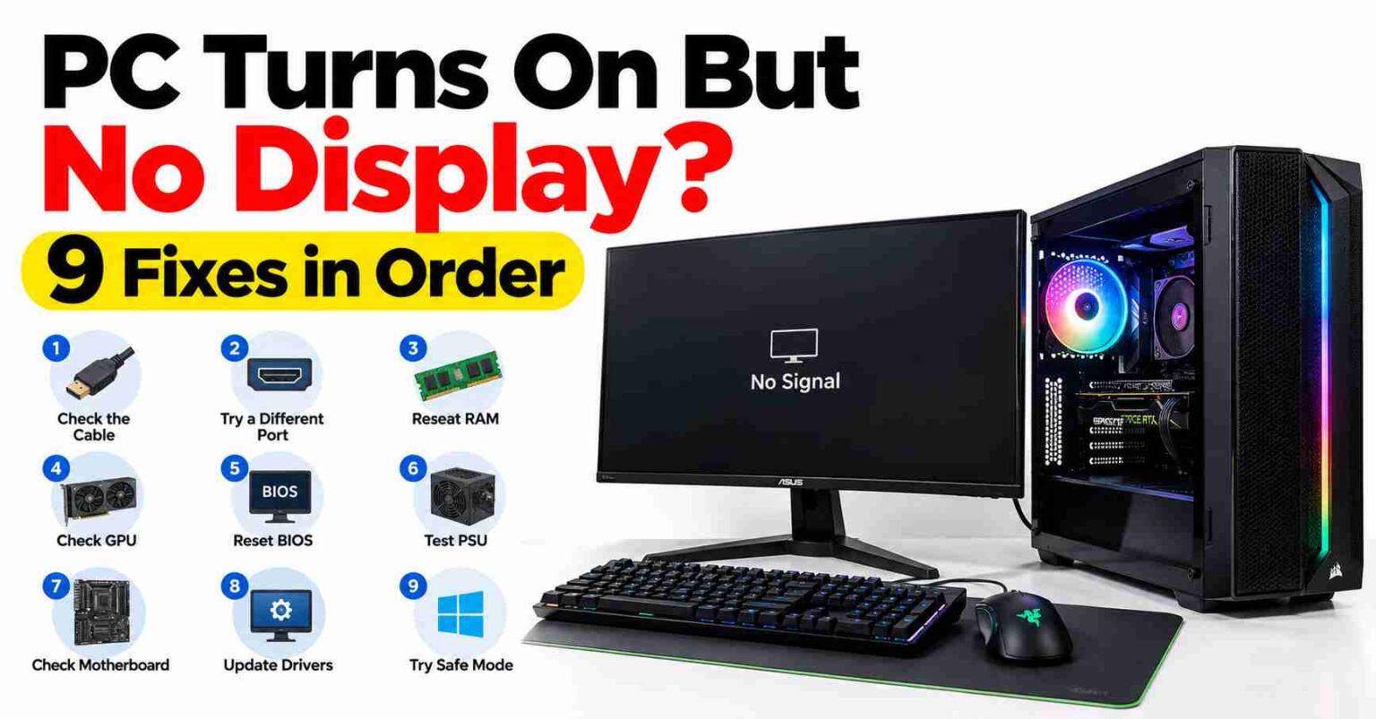 PC Turns On But No Display? 9 Fixes in Order PC Turns On But No Display 9 Fixes in Order