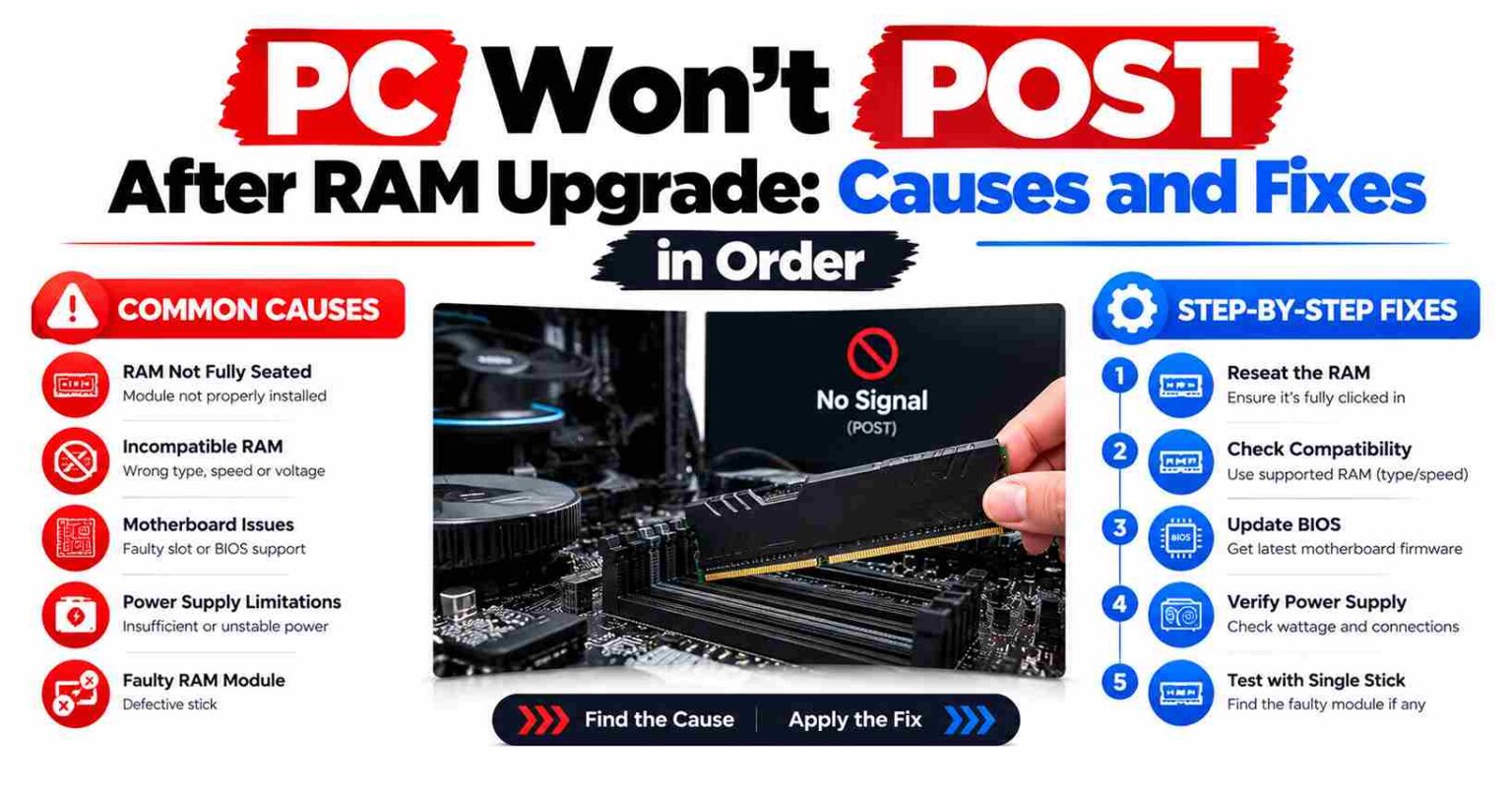 PC Won't POST After RAM Upgrade Causes and Fixes in Order